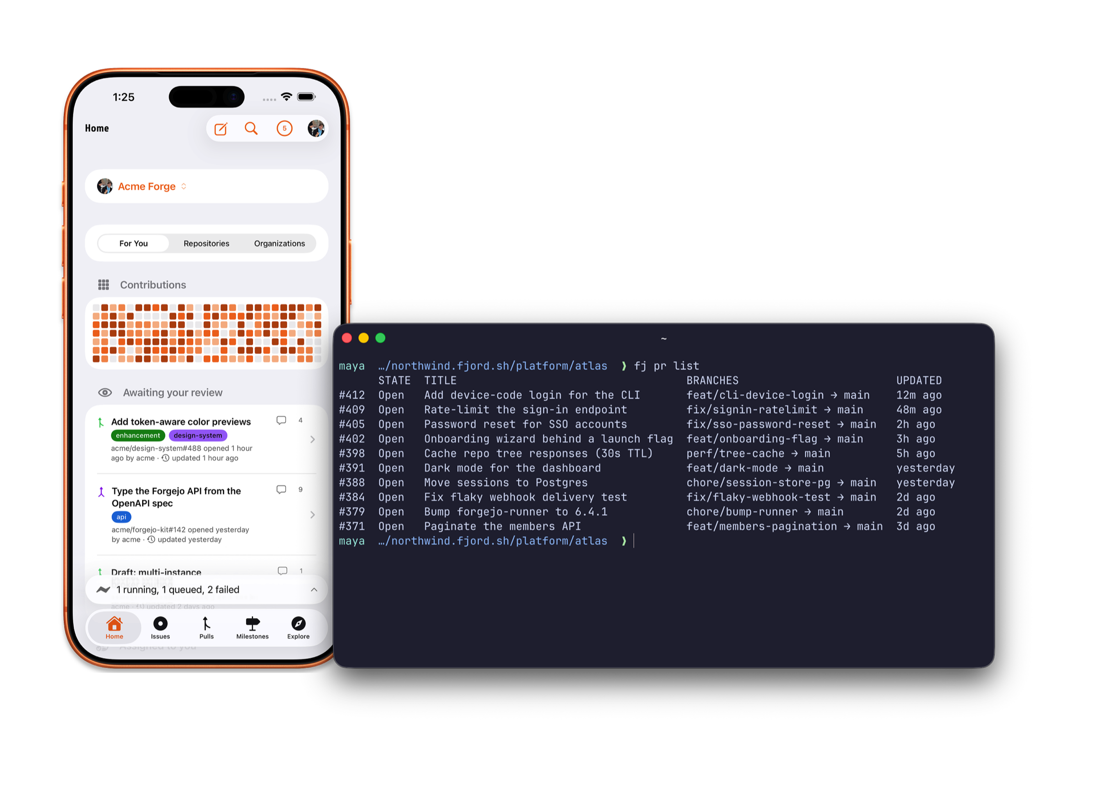 Fjord running on iPhone and in the terminal via the fj CLI